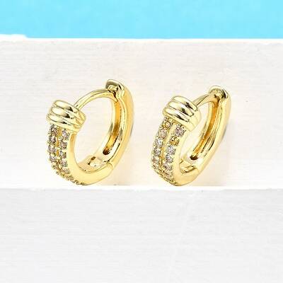 Brass Micro Pave Clear Cubic Zirconia Hoop Earrings
