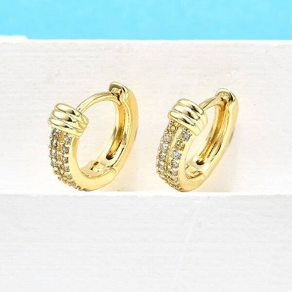 Brass Micro Pave Clear Cubic Zirconia Hoop Earrings
