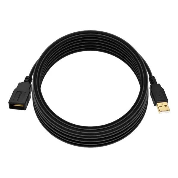 5435 Monoprice USB-A to USB-A Female 2.0 Extension Cable 28/24AWG Gold Plated Black 15ft