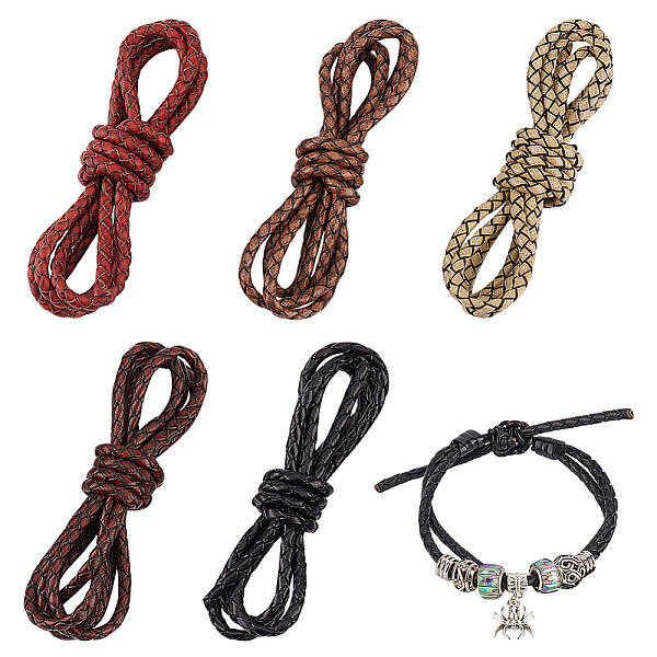 5M 5 Colors Round Braided Leather Cord