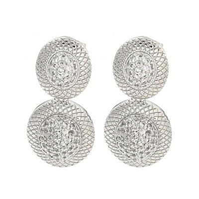 Oval Brass Pave Clear Cubic Zirconia Dangle Stud Earrings