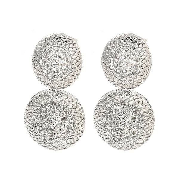 Oval Brass Pave Clear Cubic Zirconia Dangle Stud Earrings