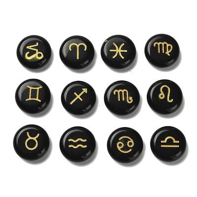 12 Constellation Natural Obsidian Cabochons Set