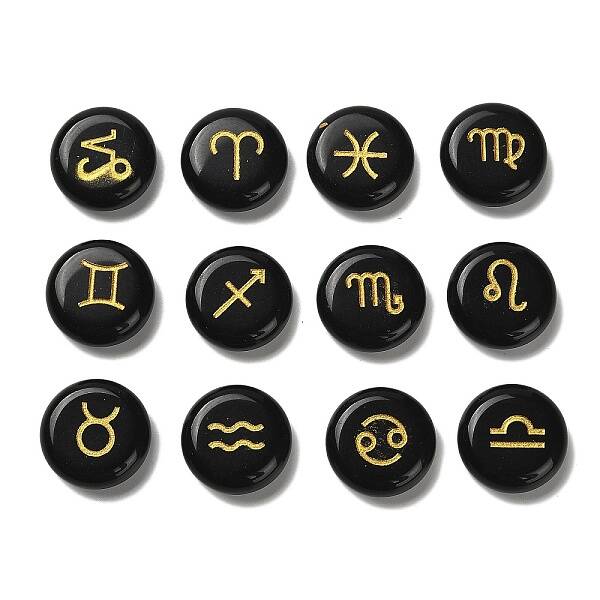 12 Constellation Natural Obsidian Cabochons Set