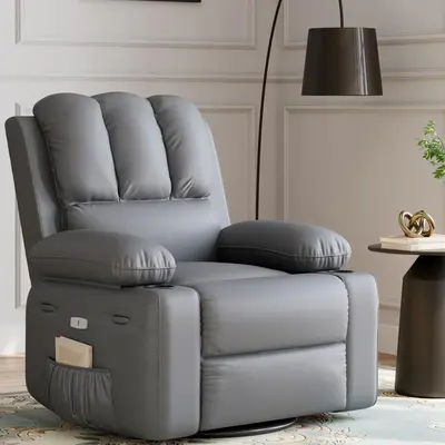 Garvee Widen 22 Power Recliner Chair with Heat and Massage - 360° Swivel Lazy Boy Recliner Chair for Adults, Faux Leather R...