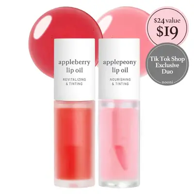 Nooni Korean Apple Lip Tint Stain Duo Bundle | Glossy Lip Stain,Tinting & Long Lasting, Moisturizing Lip Care Hydrate Lipglos...