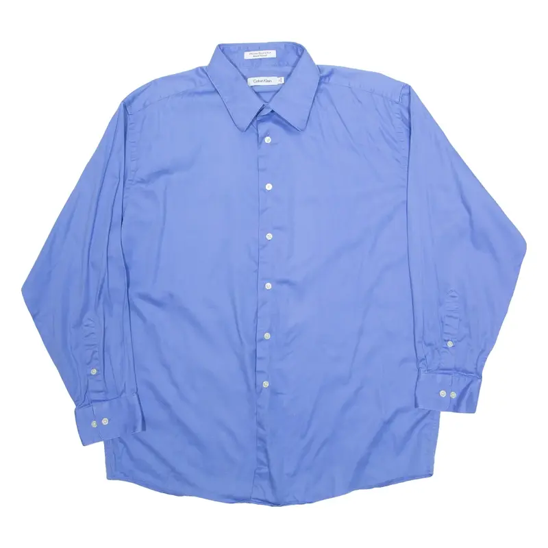 CALVIN KLEIN Mens Plain Shirt Blue Long Sleeve 2XL