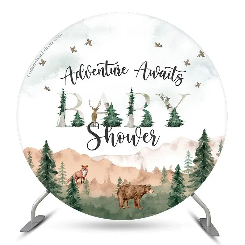 Aperturee Adventure Awaits Wild Round Baby Shower Backdrop | Round Backdrop Fabric Cover | Round Baby Shower Backdrop | Baby ...