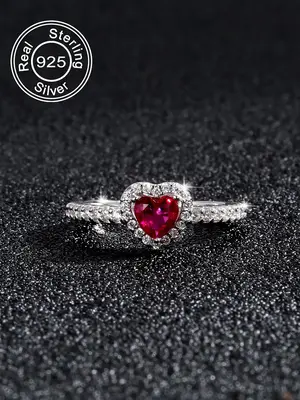 925 Sterling Silver Heart Shaped Rhinestone Decorated Ring, Fashion Accessories for Women & Girls, Trendy All-match & Exquisi...