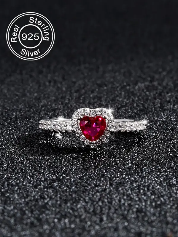 925 Sterling Silver Heart Shaped Rhinestone Decorated Ring, Fashion Accessories for Women & Girls, Trendy All-match & Exquisi...