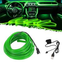 Green 16FT Electroluminescent Car LED Strip Lights, USB-Powered Interior Ambient Lighting Kit with Fuse Protection, USB Power...