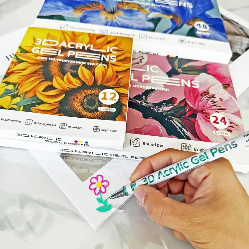 3D Acrylic Gel Pen, 12/24pcs/set Waterproof Painting Marker Pen, Quick Dry Pen for Wood, Canvas, Stone, Rock Painting, Nail, ...