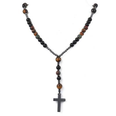 Natural Tiger Eye & Obsidian & Bloodstone Rosary Bead Necklaces