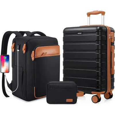 Miusse&UKEIN 3 Piece Suitcase Set with Backpack, Carry On Luggage, TSA Lock, Spinner Wheels, Hardshell Travel Suitcase School...