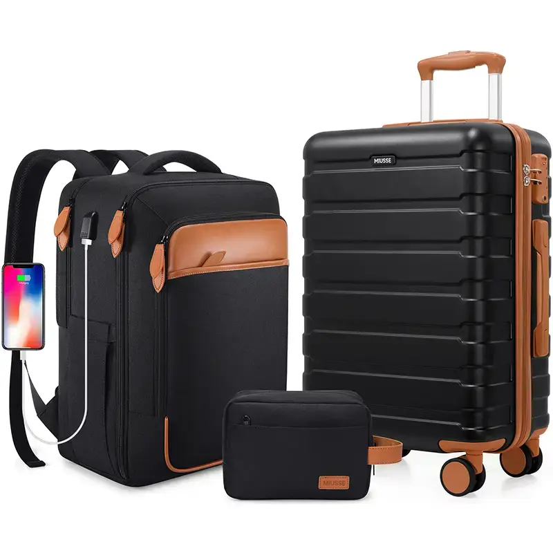 Miusse&UKEIN 3 Piece Suitcase Set with Backpack, Carry On Luggage, TSA Lock, Spinner Wheels, Hardshell Travel Suitcase School...