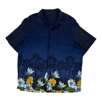 Floral Design Unbranded Hawaiian Shirt - XL Blue Cotton