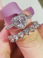 Elegant Heart Shaped Artificial Zircon Ring Set, Wedding Ring Set, Fashion Glittering Engagement Rings for Women, Trendy All-...