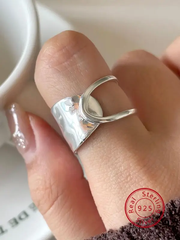 S925 Sterling Silver Simple Irregular Shaped Hollow Open Adjustable Fashion Rings, Fashion Jewelry for Party, Daily Clothing ...