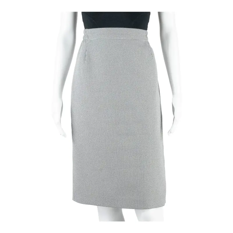 GALAXY Knee Length Pencil Skirt White 90s Houndstooth Womens UK 16