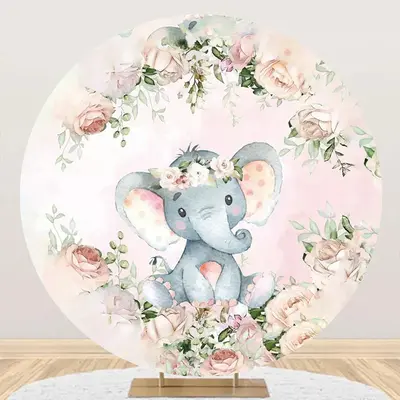 Pink Beige Floral Animal Round Baby Shower Backdrop - Aperturee