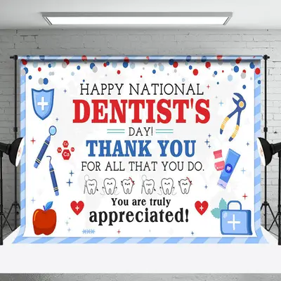 Blue Tooth Tools Happy National Dentists Day Backdrop - Aperturee