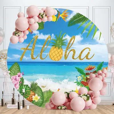 Hawaiian Aloha Floral Circle Summer Backdrop - Aperturee