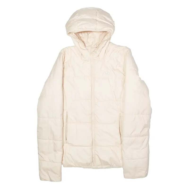 ADIDAS ORIGINALS Womens Puffer Jacket Cream Hooded UK 12