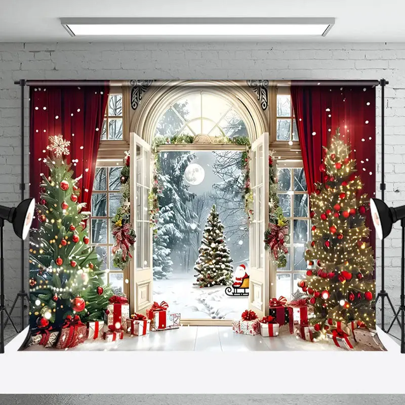 Aperturee Warm Christmas Cottage In The Forest Photo Backdrop