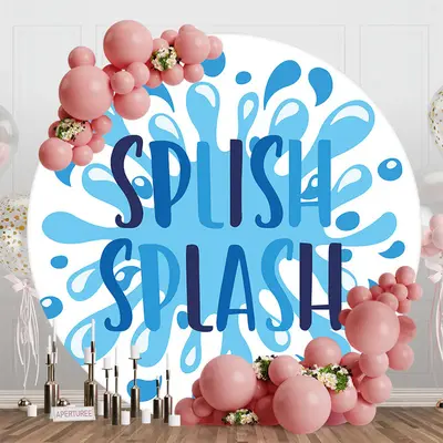 Blue White Water Splish Splash Round Party Backdrop - Aperturee