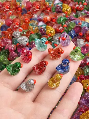 50pcs Glitter Duck Cute Miniature Resin Accessories, DIY Handmade Accessories, Little Yellow Duck Doll Pendant, Micro Landsca...