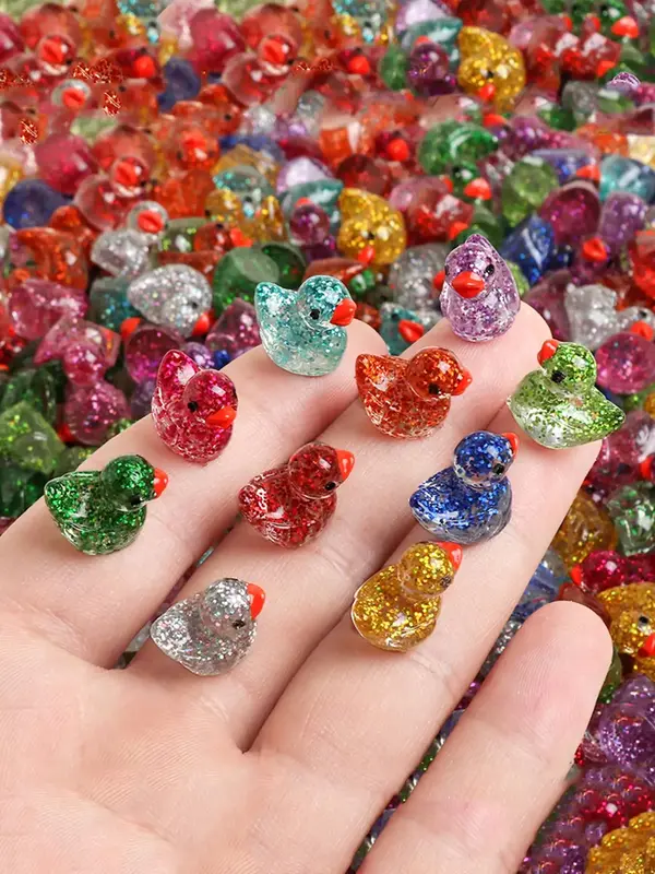 50pcs Glitter Duck Cute Miniature Resin Accessories, DIY Handmade Accessories, Little Yellow Duck Doll Pendant, Micro Landsca...