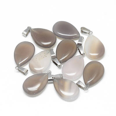Teardrop Natural Grey Agate Pendants