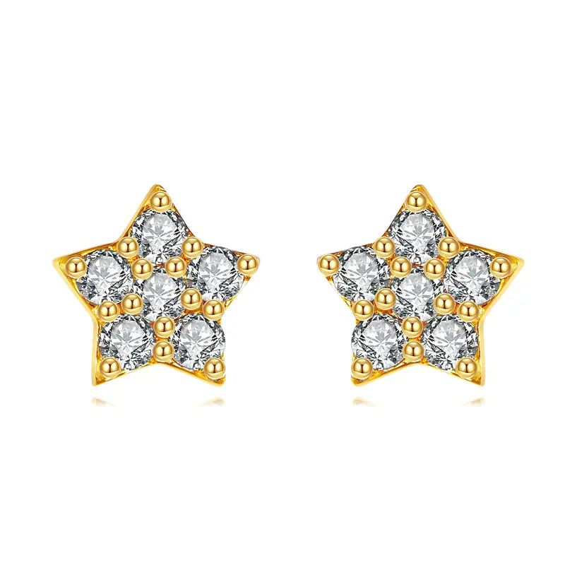 14K Gold Cubic Zirconia Star Stud Earrings