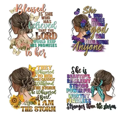 6pcs Letter & Flower Pattern Iron on Patch, Heat Transfer Sticker for T-shirt, Jeans, Sweatshirt