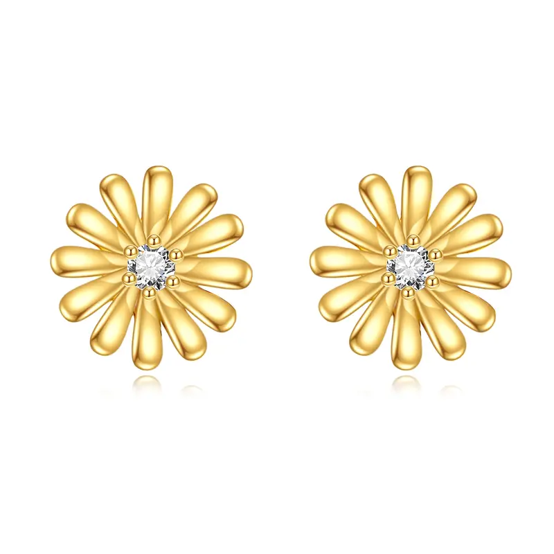 14K Gold Moissanite Daisy Stud Earrings