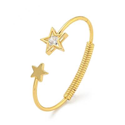 Star Brass Pave Clear Cubic Zirconia Open Cuff Bangles for Women