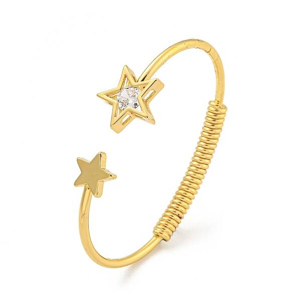 Star Brass Pave Clear Cubic Zirconia Open Cuff Bangles for Women