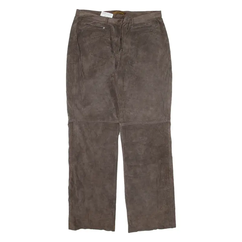 TREND HOUSE Womens Leather Trousers Brown Relaxed Straight Suede W32 L30