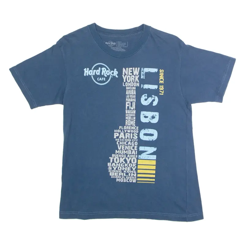 HARD ROCK CAFE Lisbon Boys T-Shirt Blue Crew Neck M