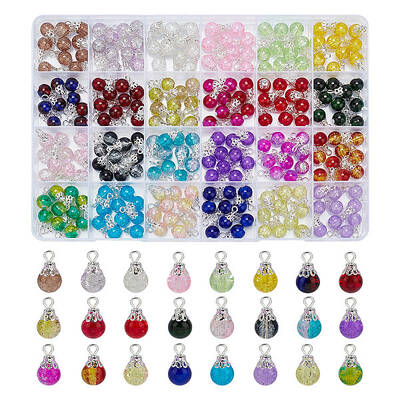 240Pcs 24 Colors Spray Painted Crackle Glass Round Charms