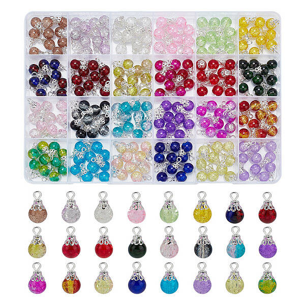 240Pcs 24 Colors Spray Painted Crackle Glass Round Charms