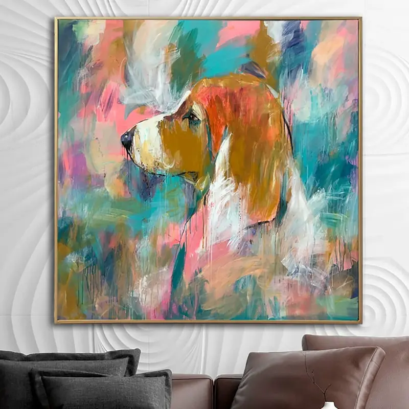 Original Abstract Dog Paintings On Canvas Colorful Beagle Painting Acrylic Hand Painted Artwork Modern Fine Art | BRITISH FOR...