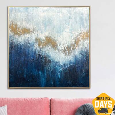 Original Blue And Gold Paintings On Canvas Gold Shine Canvas Art Handmade Art Textured Wall Painting Original Room Decor | GO...