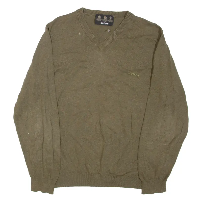 BARBOUR Mens Jumper Green V-Neck Tight Knit M