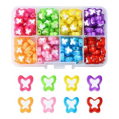 200Pcs 8 Colors Transparent Butterfly Acrylic Beads