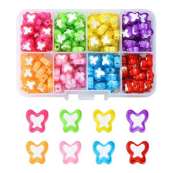 200Pcs 8 Colors Transparent Butterfly Acrylic Beads