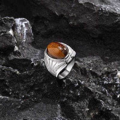 Oval Natural Tiger Eye Finger Rings