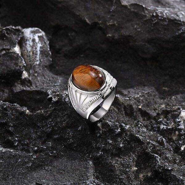 Oval Natural Tiger Eye Finger Rings