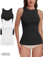 Women Tummy Control Shapewear Tank Top Seamless Round Neck Compression Tops, Shapewear Clothes, Shapewear for Women, Summer T...
