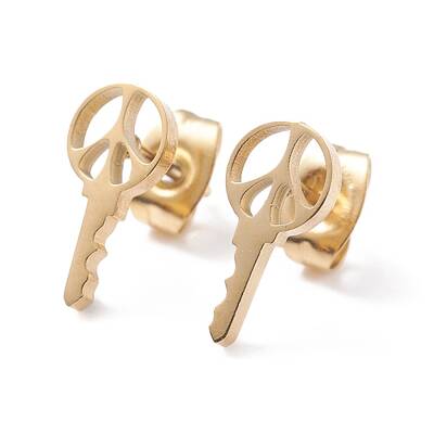 Key Shape 304 Stainless Steel Stud Earrings for Women